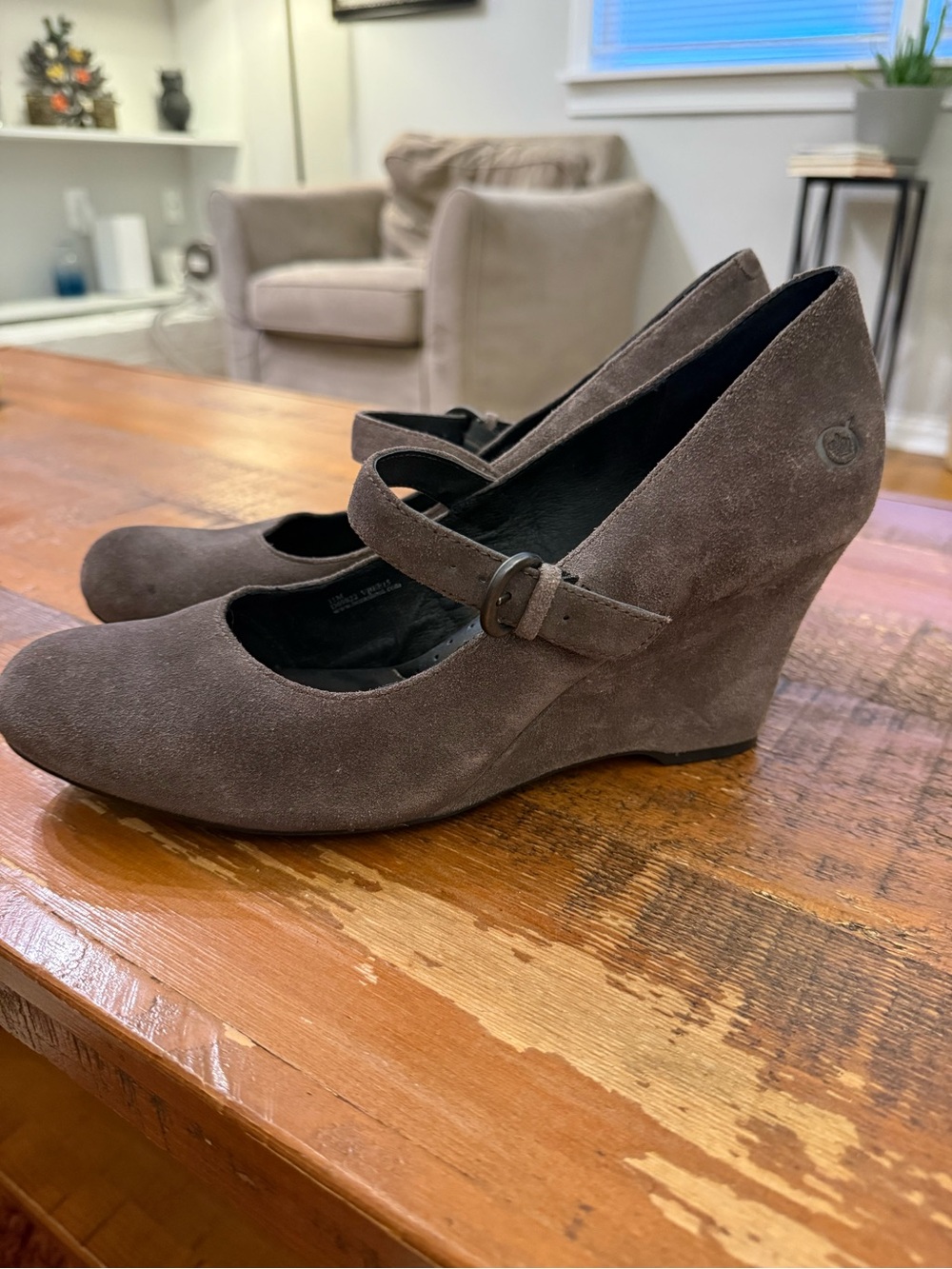 Born Suede Mary Jane Wedge Heels - Gray